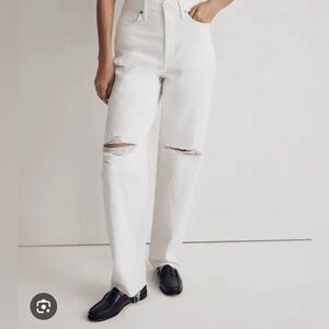 Madewell Tall Baggy Straight Jean White Ripped Edition Sz 30 NWT